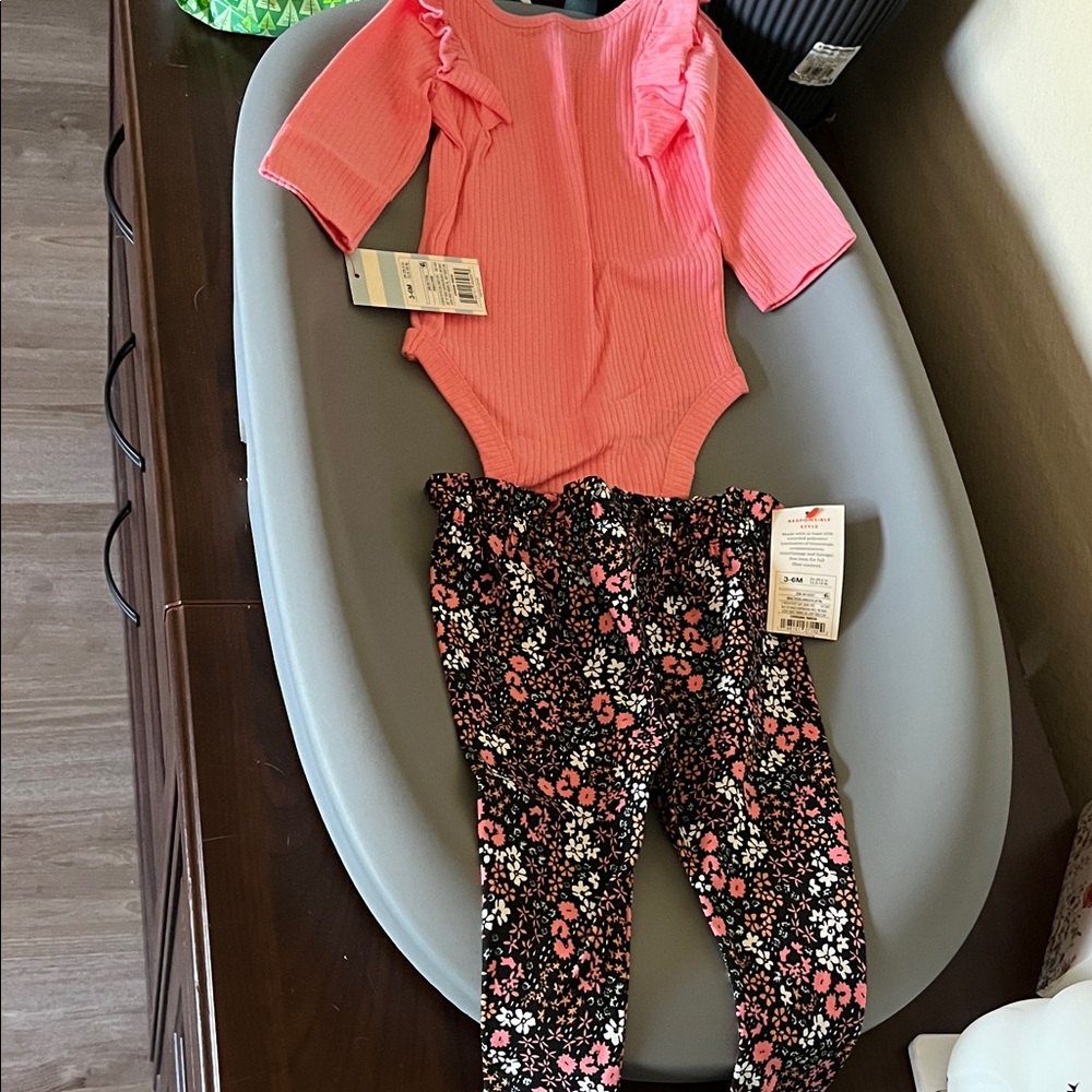 Pink Ruffle Bodysuit and Floral Pants Set